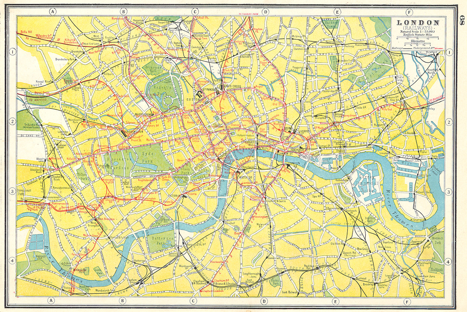 LONDON. Showing railways and underground tube lines. HARMSWORTH 1920 old map
