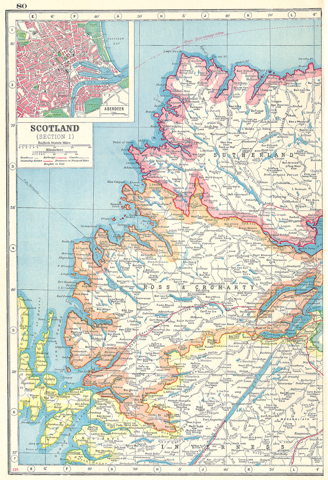 SCOTTISH HIGHLANDS.Sutherland Ross & Cromarty Inverness-shire.Aberdeen 1920 map