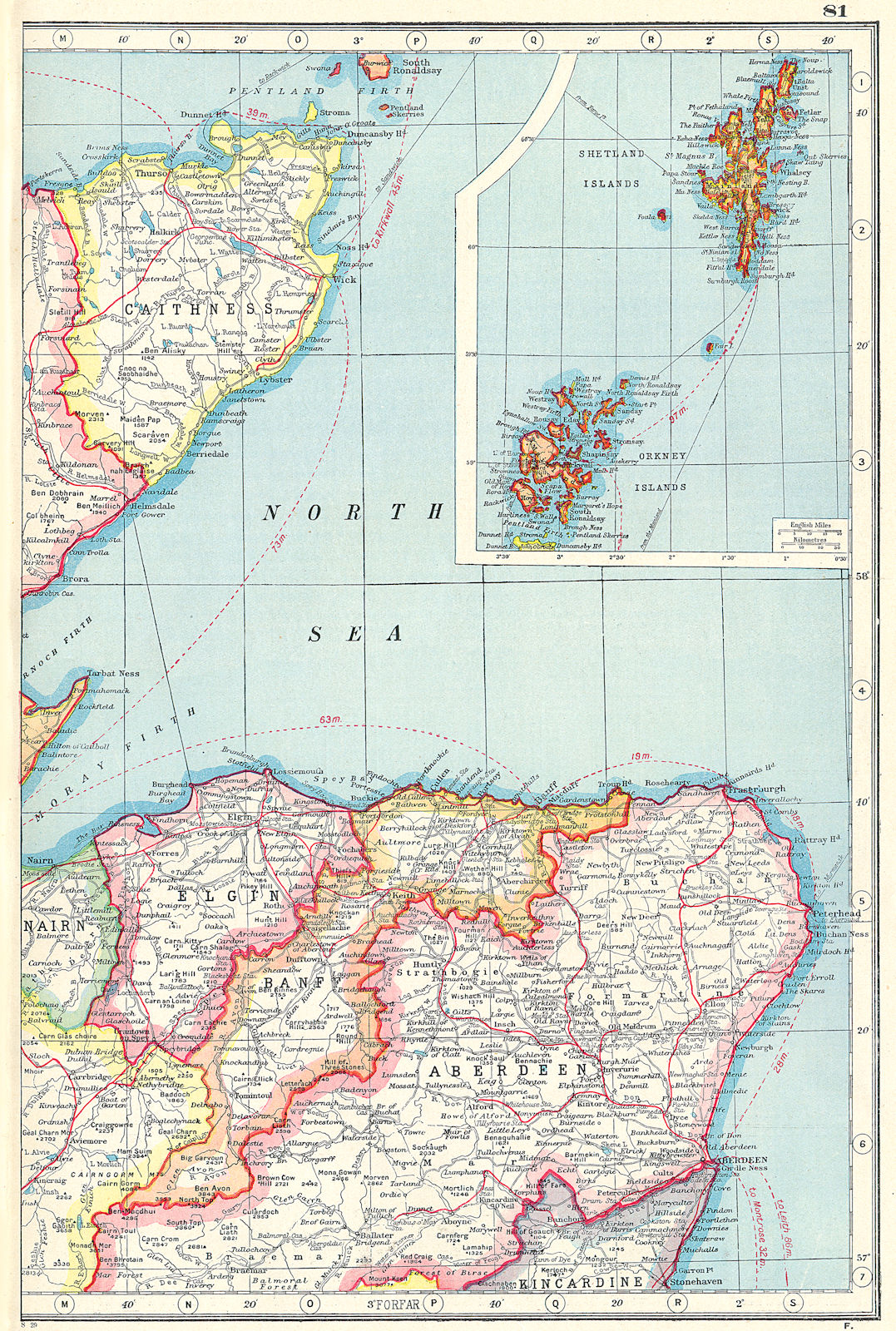 SCOTLAND NE. Caithness Aberdeen Banff Elgin. Orkney & Shetland Islands 1920 map