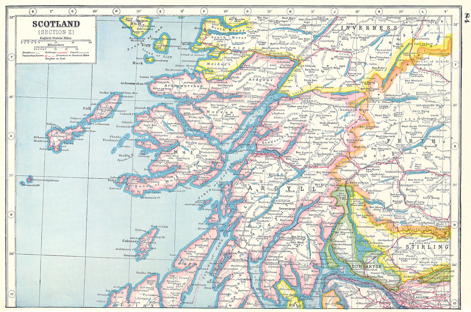 SCOTLAND WEST. Argyll Dumbarton Stirling Mull Jura Coll Rum 1920 old map
