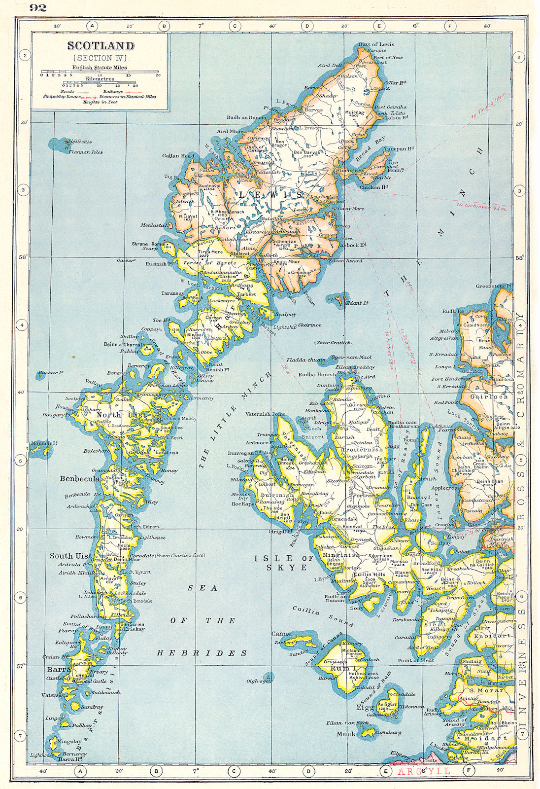 SCOTLAND WESTERN ISLES. Outer Hebrides. Skye Lewis Uist Rum Eigg Muck 1920 map