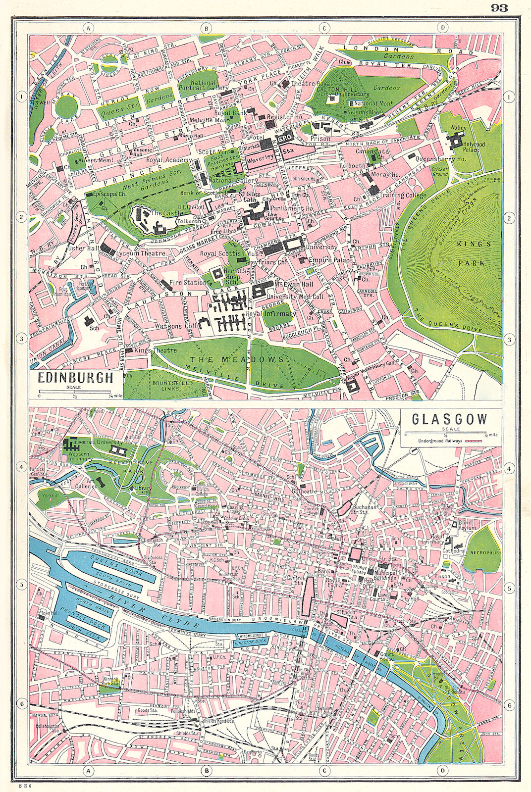 SCOTLAND. Edinburgh Glasgow town plans. HARMSWORTH 1920 old antique map chart