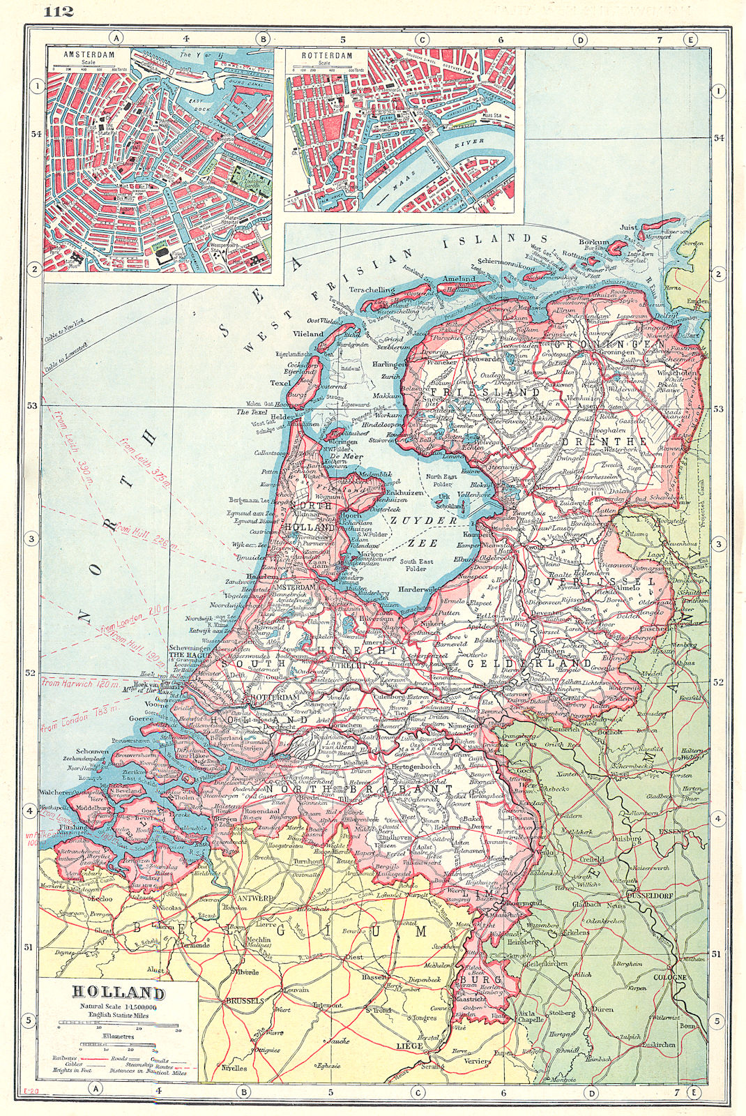 NETHERLANDS. Holland.Railways canals.Inset Amsterdam & Rotterdam plans 1920 map