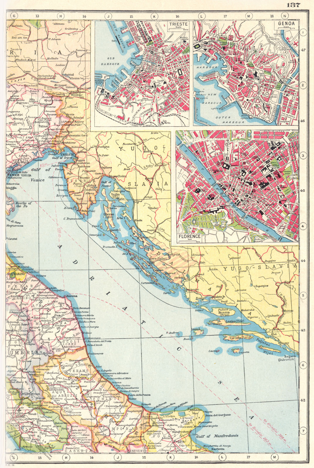 Associate Product ITALY ADRIATIC COAST. inset Trieste Genoa & Florence plans. Telegraphs 1920 map