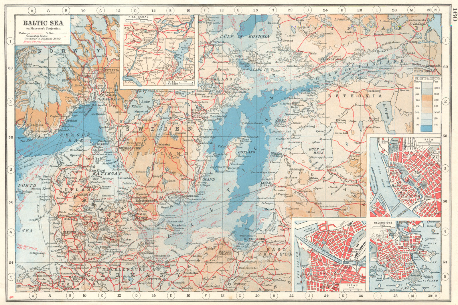 BALTIC SEA. inset Kiel Canal; Riga; Libau (Liepaja); Helsinki 1920 old map