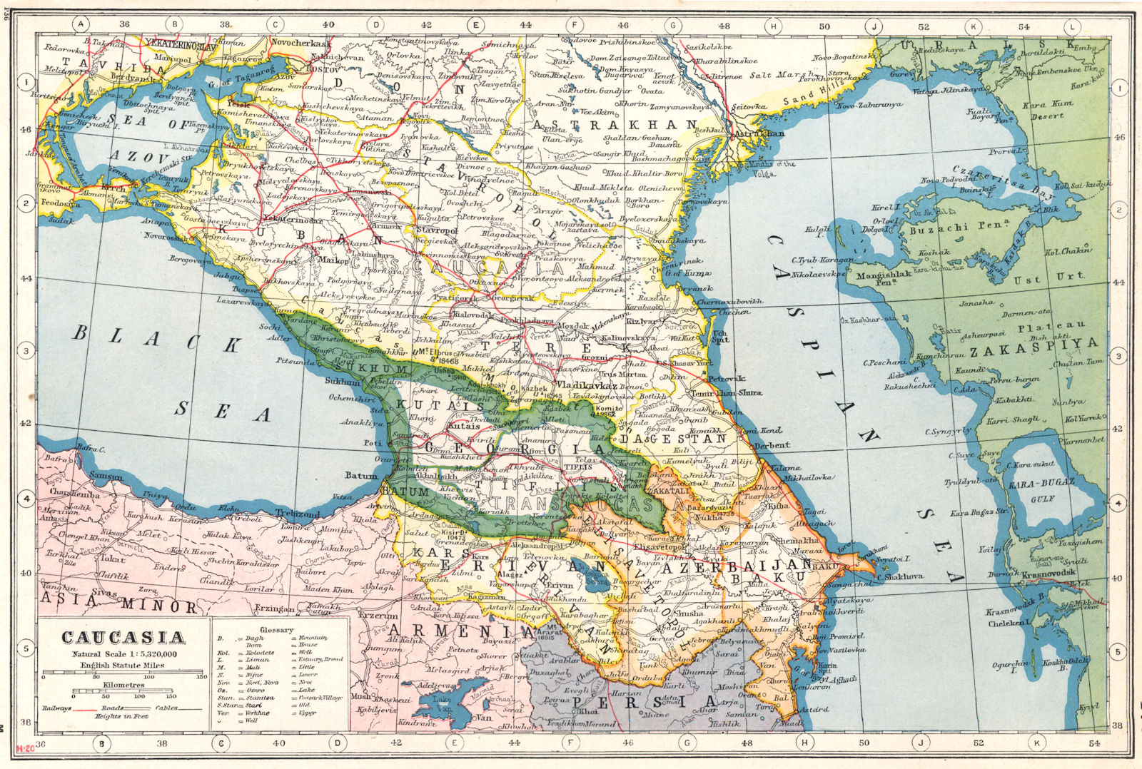 CAUCASIA CAUCASUS. Georgia Armenia Azerbaijan Russia Erivan. Eurasia 1920 map