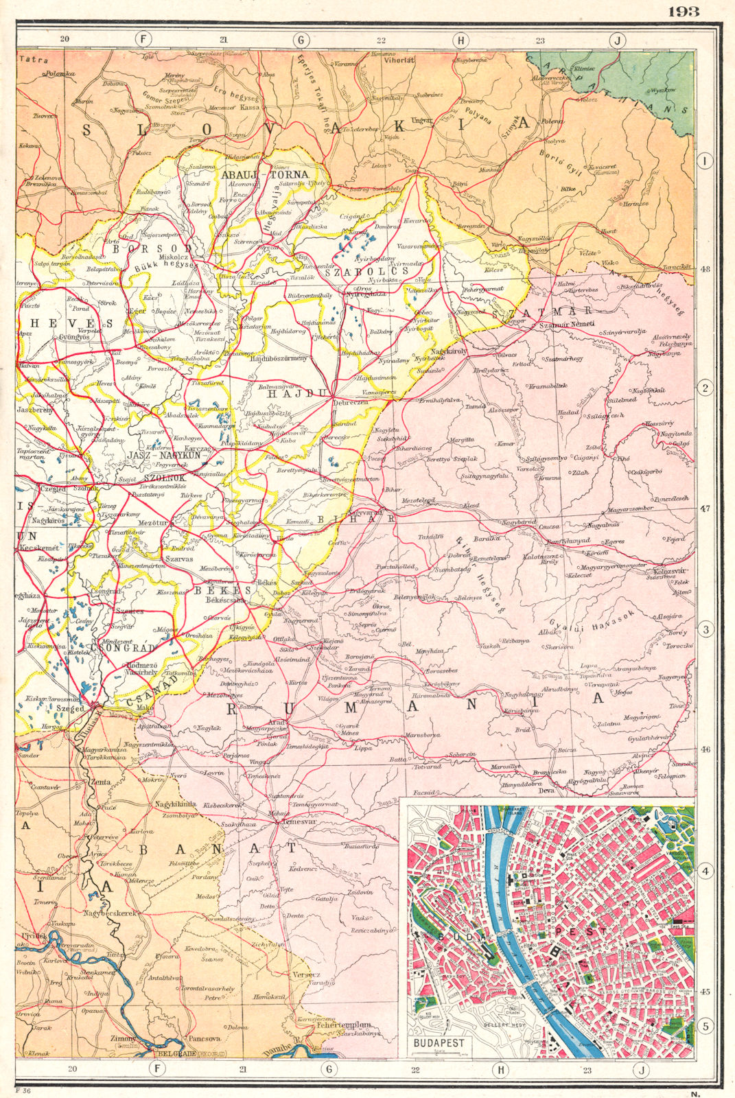 Associate Product HUNGARY EAST. Railways. Inset Budapest plan. HARMSWORTH 1920 old antique map
