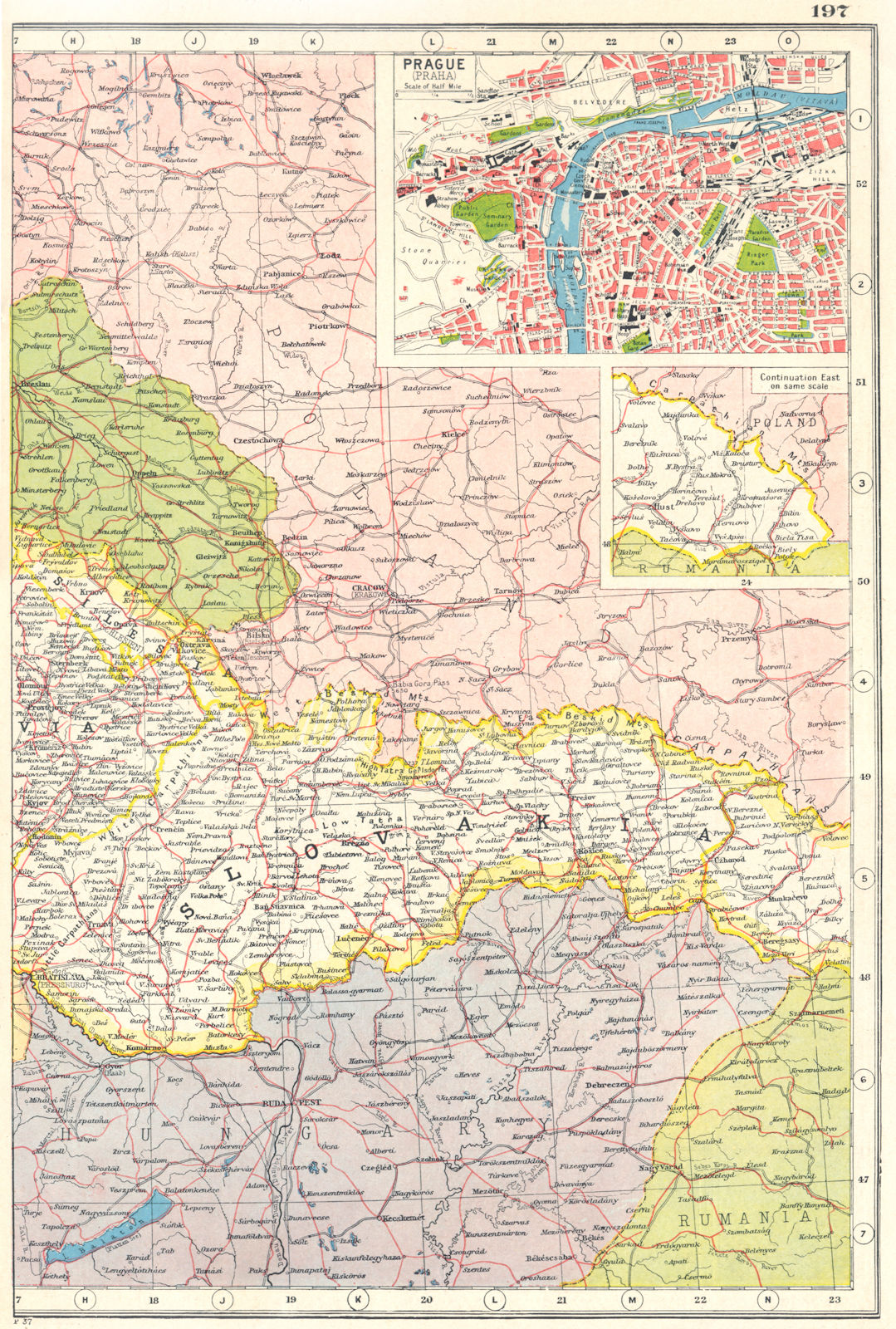 SLOVAKIA. Czechoslovakia east; inset Prague (Praha). HARMSWORTH 1920 old map