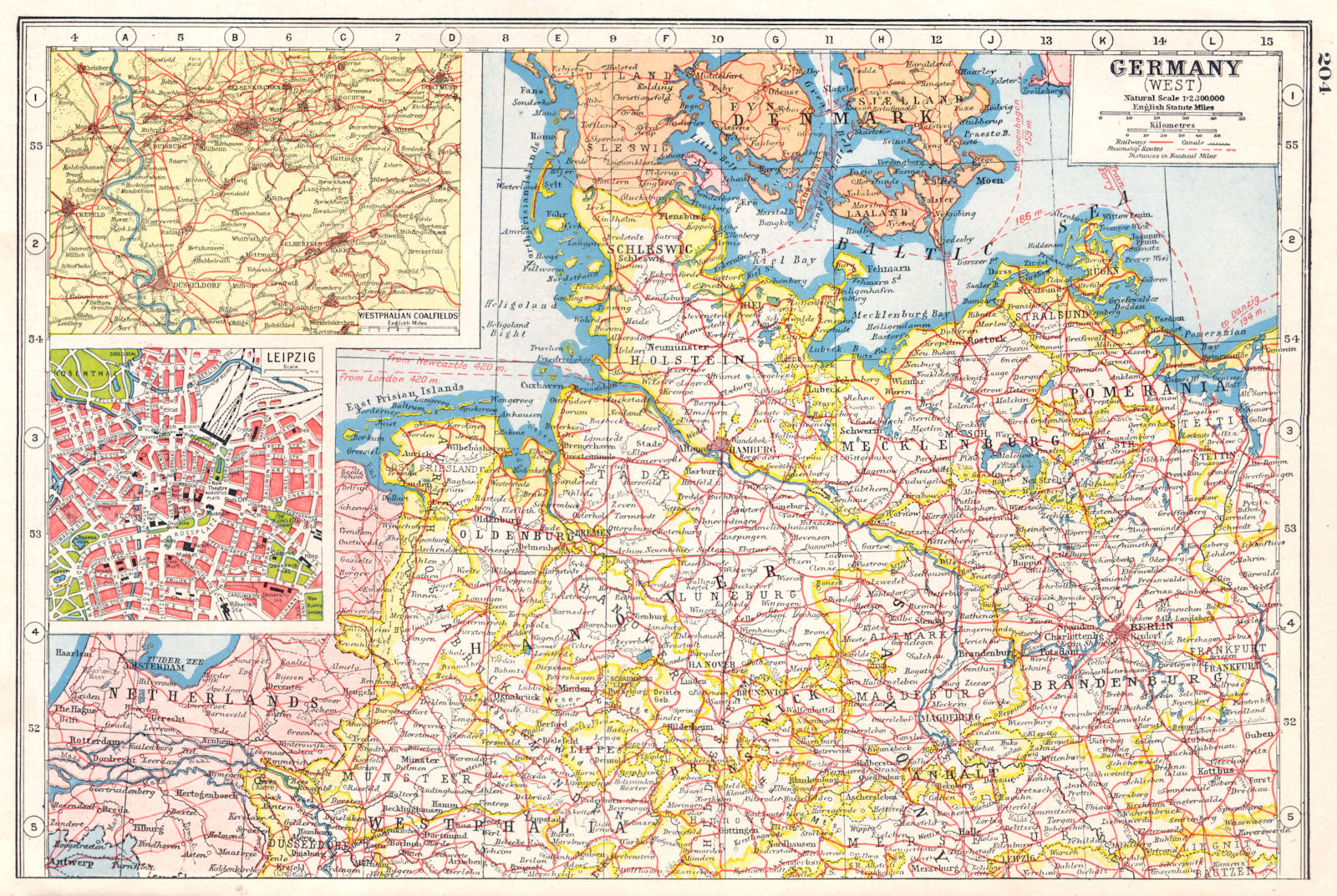 NORTHERN GERMANY. inset Westphalian Ruhr COALFIELDS. Plan of Leipzig 1920 map