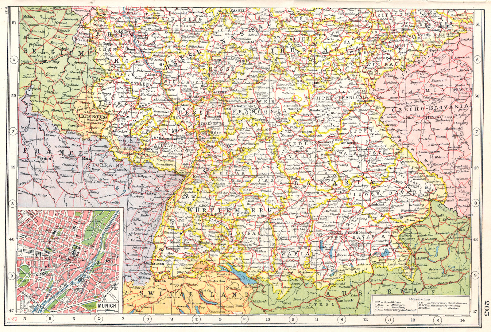 GERMANY SOUTH. Bavaria Wurttemberg Hesse Thuringia. Inset Munich plan 1920 map
