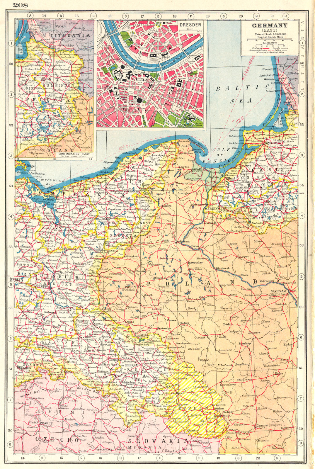 GERMANY EAST. Prussia Poland Silesia; inset Dresden. HARMSWORTH 1920 old map