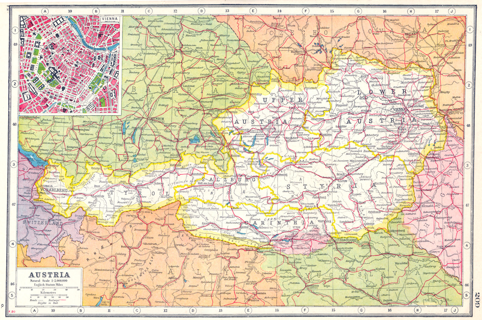 AUSTRIA. Tyrol Salzburg Styria Carinthia Vorarlberg. Inset Vienna plan 1920 map