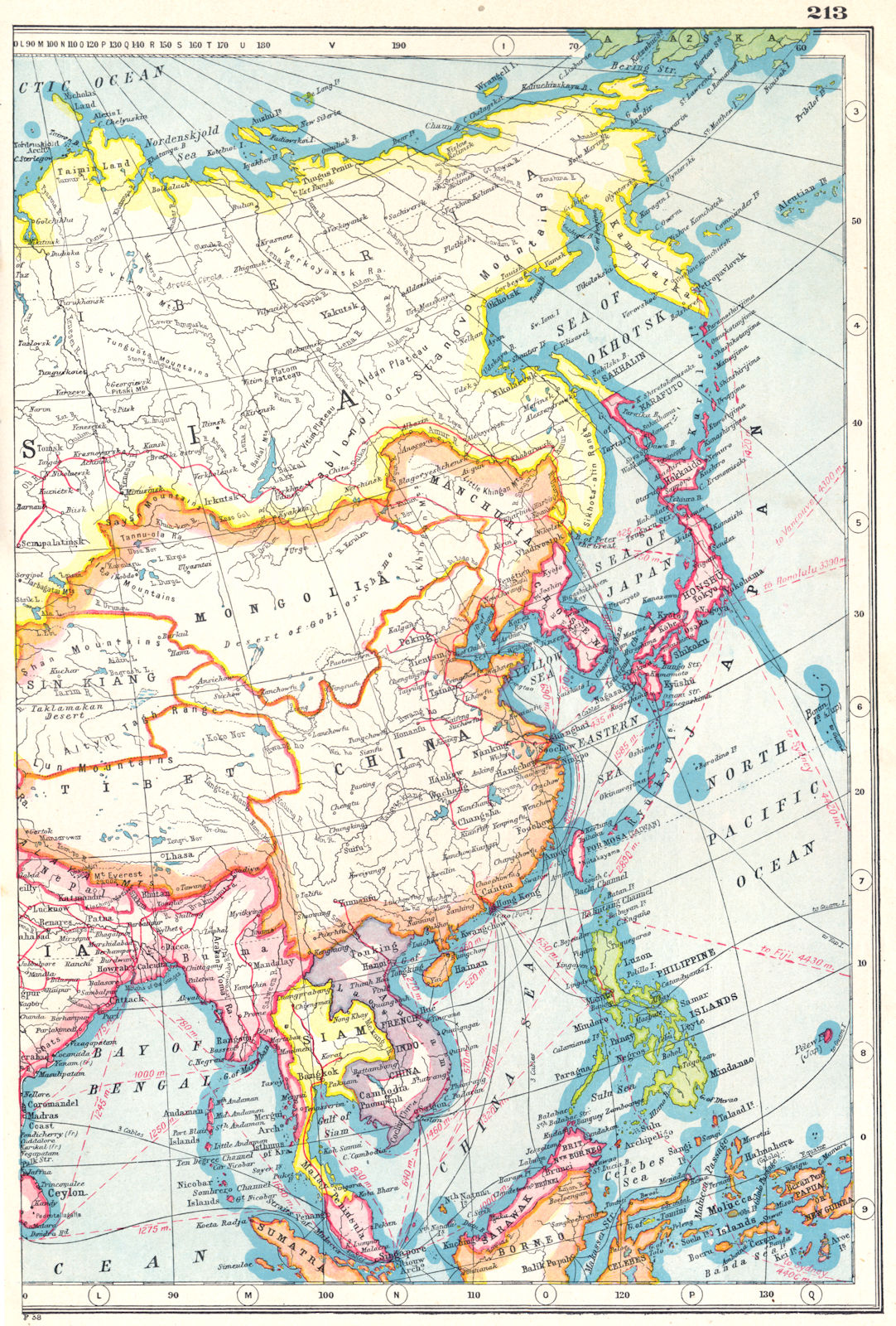 EAST ASIA. China Philippines Japan Korea Siam French Indochina Malaya 1920 map