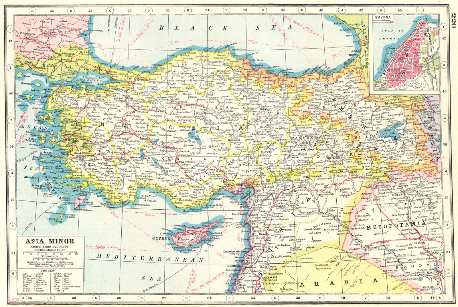 TURKEY.Asia Minor;inset Smyrna Izmir. HARMSWORTH 1920 old antique map chart