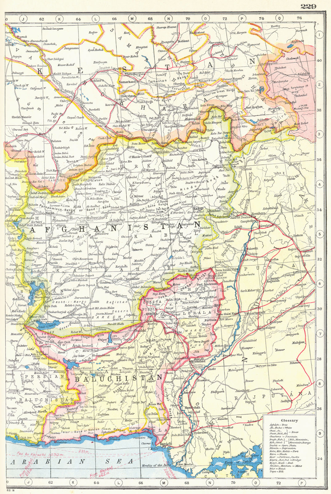 BALUCHISTAN & AFGHANISTAN.Pakistan Punjab North West Frontier.Railways 1920 map