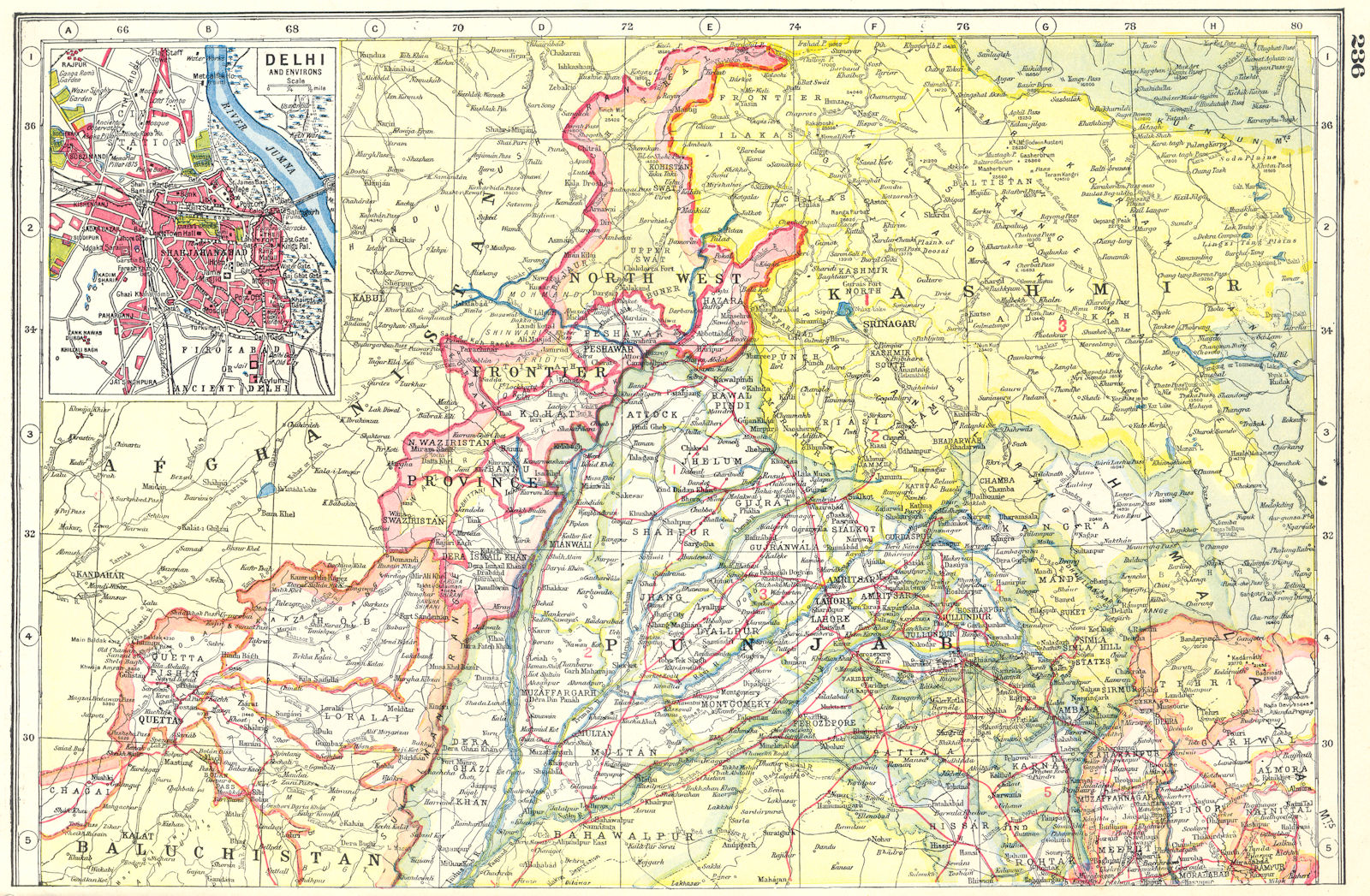 INDIA PAKISTAN NORTH. Punjab Jammu Kashmir NW Frontier; Delhi plan 1920 map