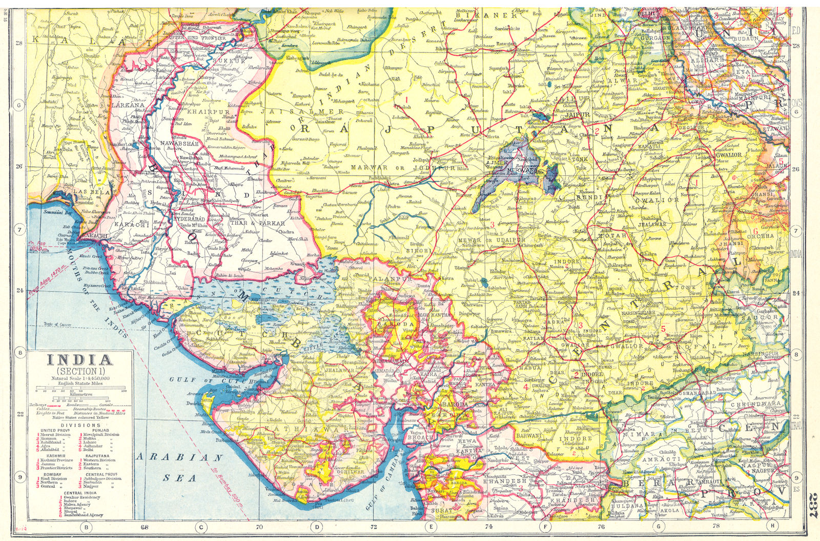 INDIA NORTH WEST. Rajputana Rajasthan Gujarat Sindh Pakistan 1920 old map