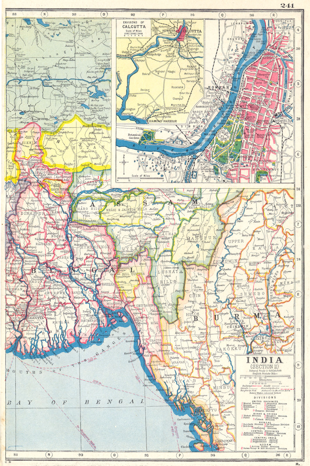 BANGLADESH. Bengal Burma; inset Calcutta Kolkata  city & area 1920 old map