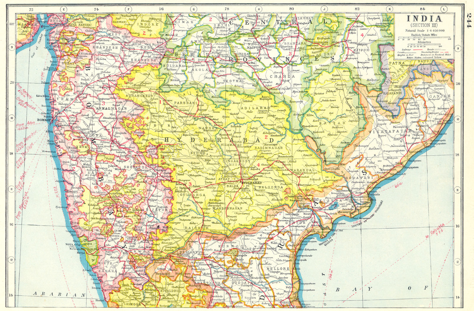 INDIA CENTRE. Hyderabad Madras Bombay Presidencies. HARMSWORTH 1920 old map