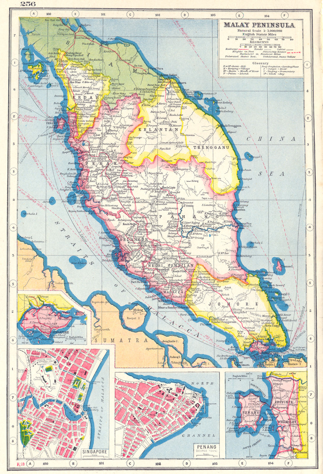 MALAY PENINSULA. West Malaysia; inset Singapore Penang Wellesley 1920 old map