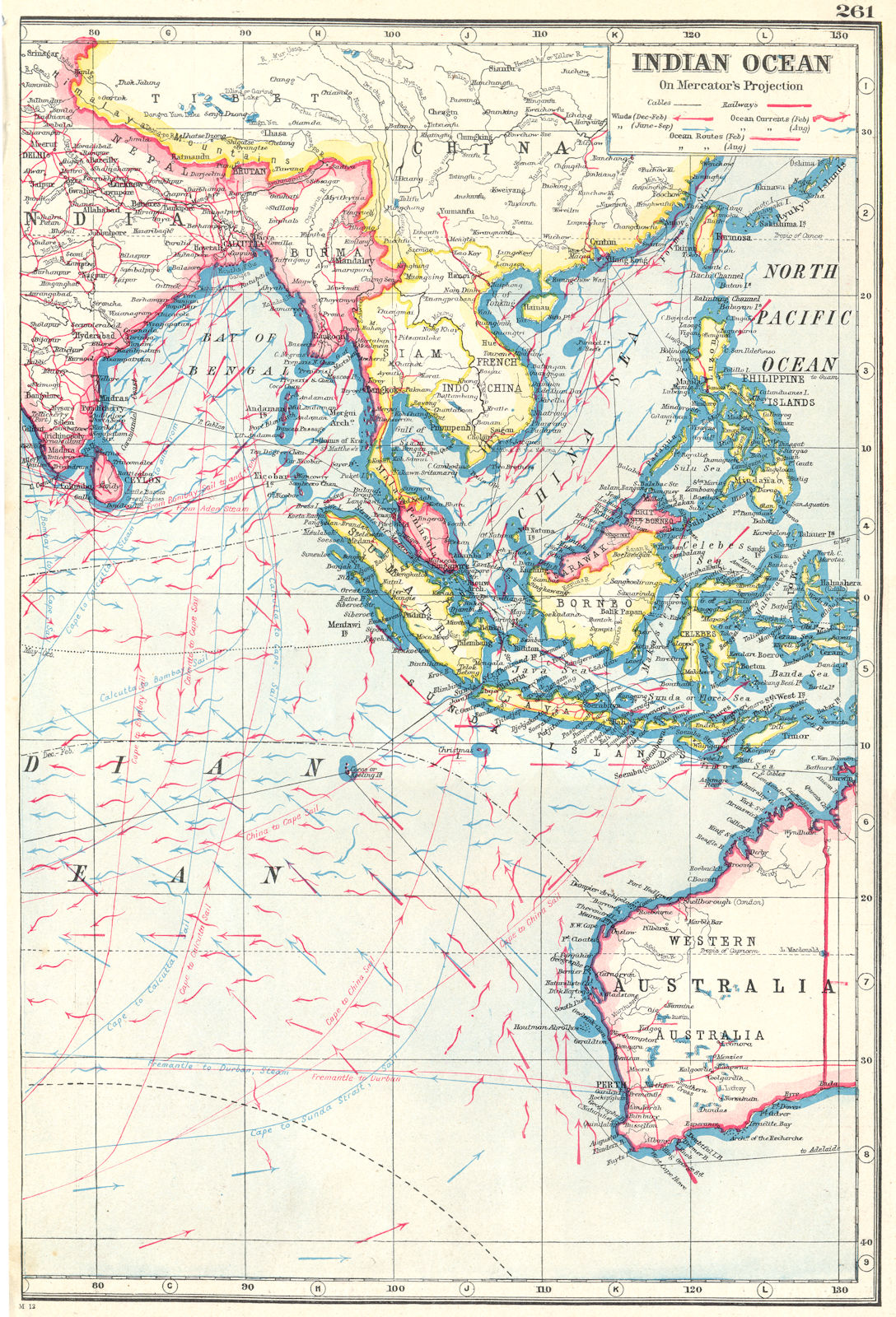 INDIAN OCEAN EAST. East Indies. Shows winds & ocean currents 1920 old map