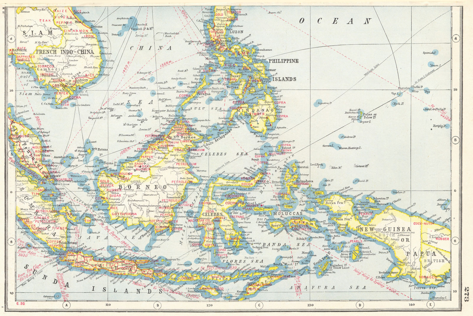 INDONESIA PHILIPPINES. South East Asia.Industrial showing key products 1920 map