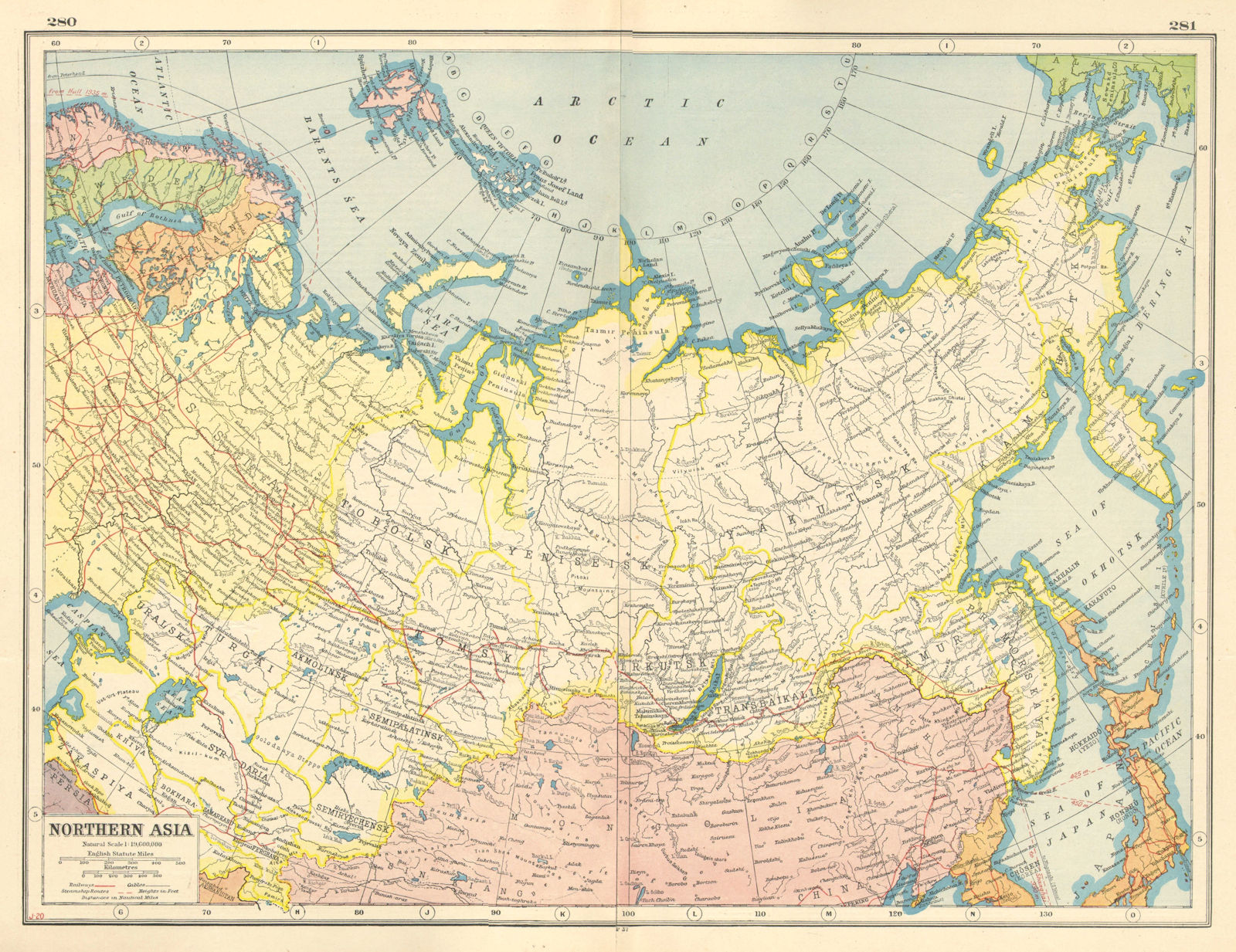RUSSIA NORTHERN ASIA. Siberia Mongolia Arctic Ocean. HARMSWORTH 1920 old map
