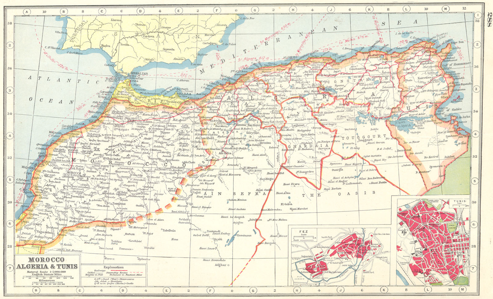 NORTH AFRICA. Morocco Algeria Tunisia. inset Fes Fez ;Tunis 1920 old map