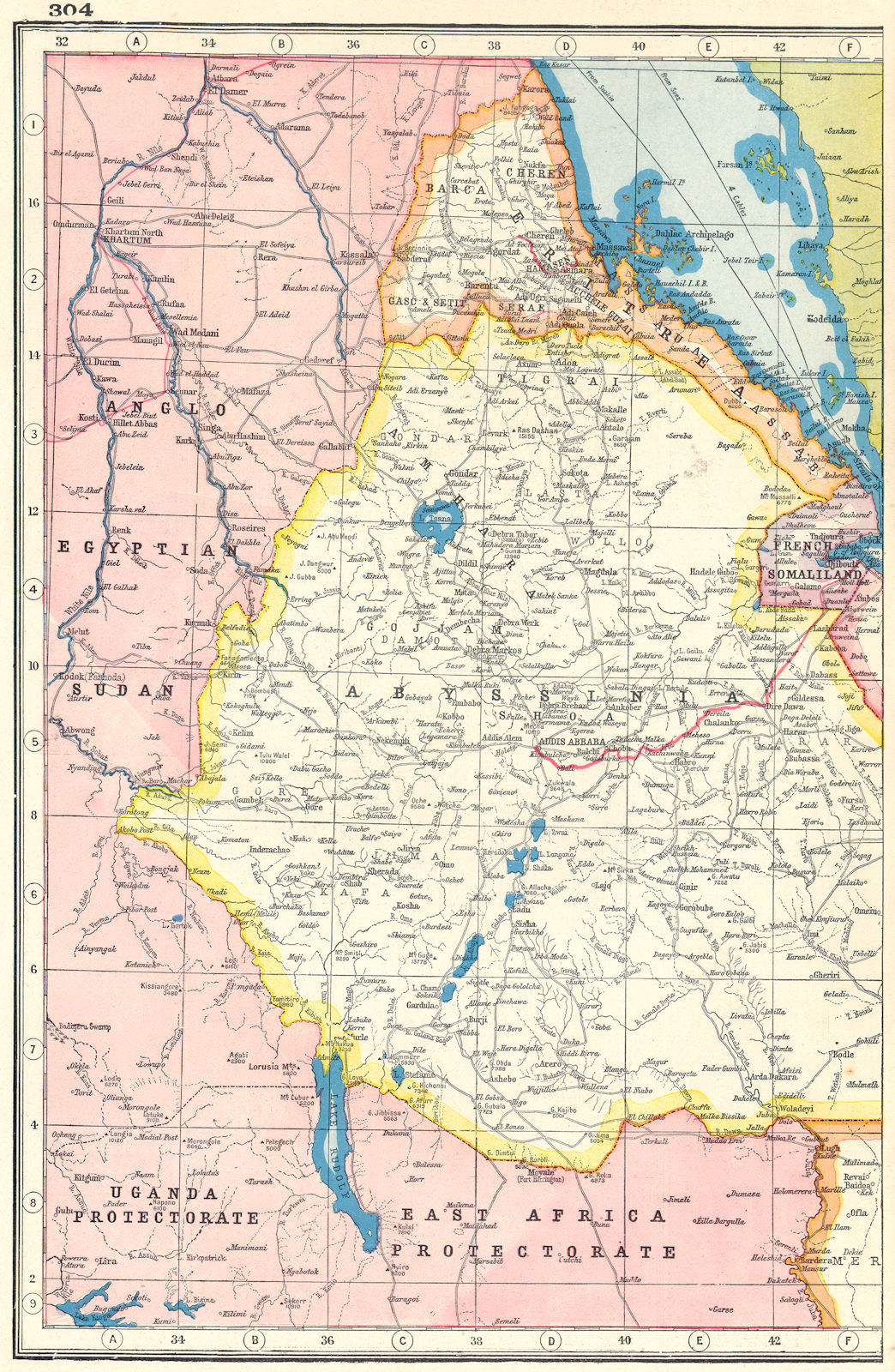 ETHIOPIA. Eritrea Abyssinia French Somaliland Djibouti. HARMSWORTH 1920 map