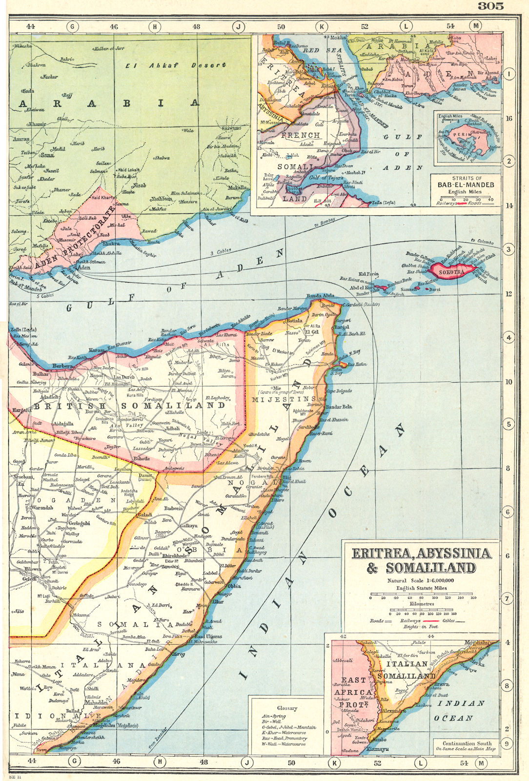 HORN OF AFRICA. Somaliland Aden Djibouti Yemen; Straits Bab-el–Mandeb 1920 map