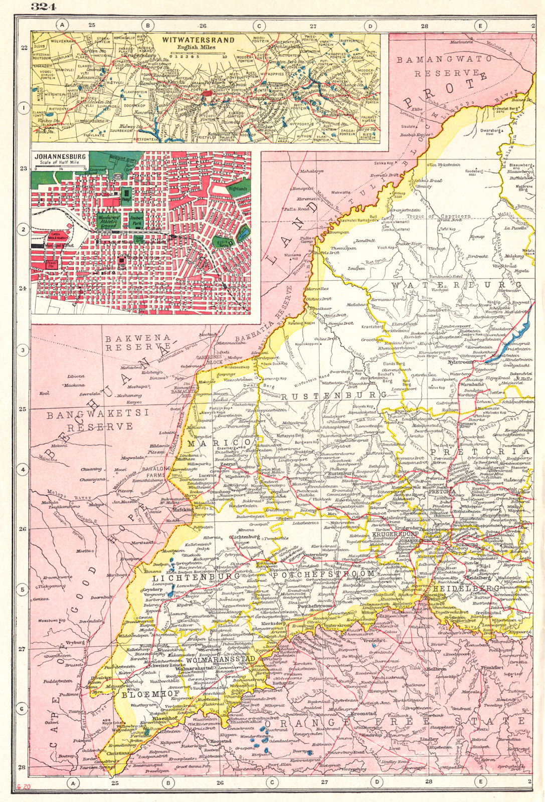 TRANSVAAL WEST. SOUTH AFRICA. Inset Witwatersrand; Johannesburg 1920 old map