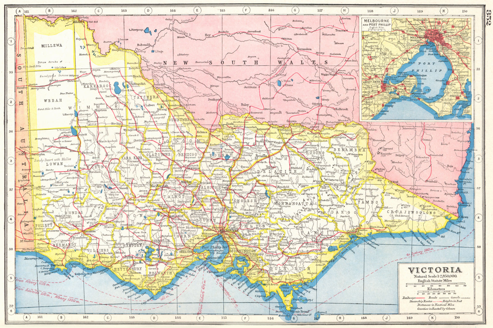 VICTORIA. Australia;Inset plan of Melbourne and Port Philip 1920 old map