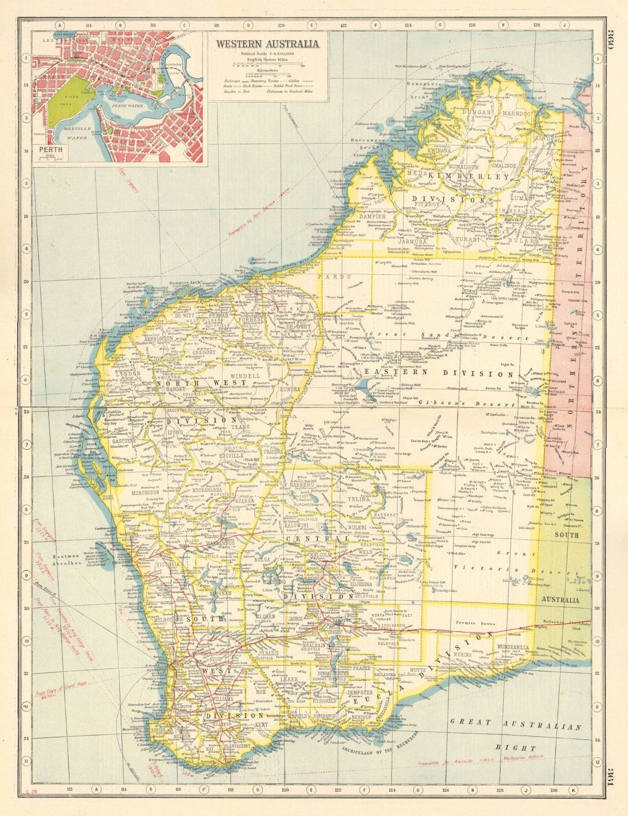 WESTERN AUSTRALIA. Inset plan of Perth. HARMSWORTH 1920 old antique map chart