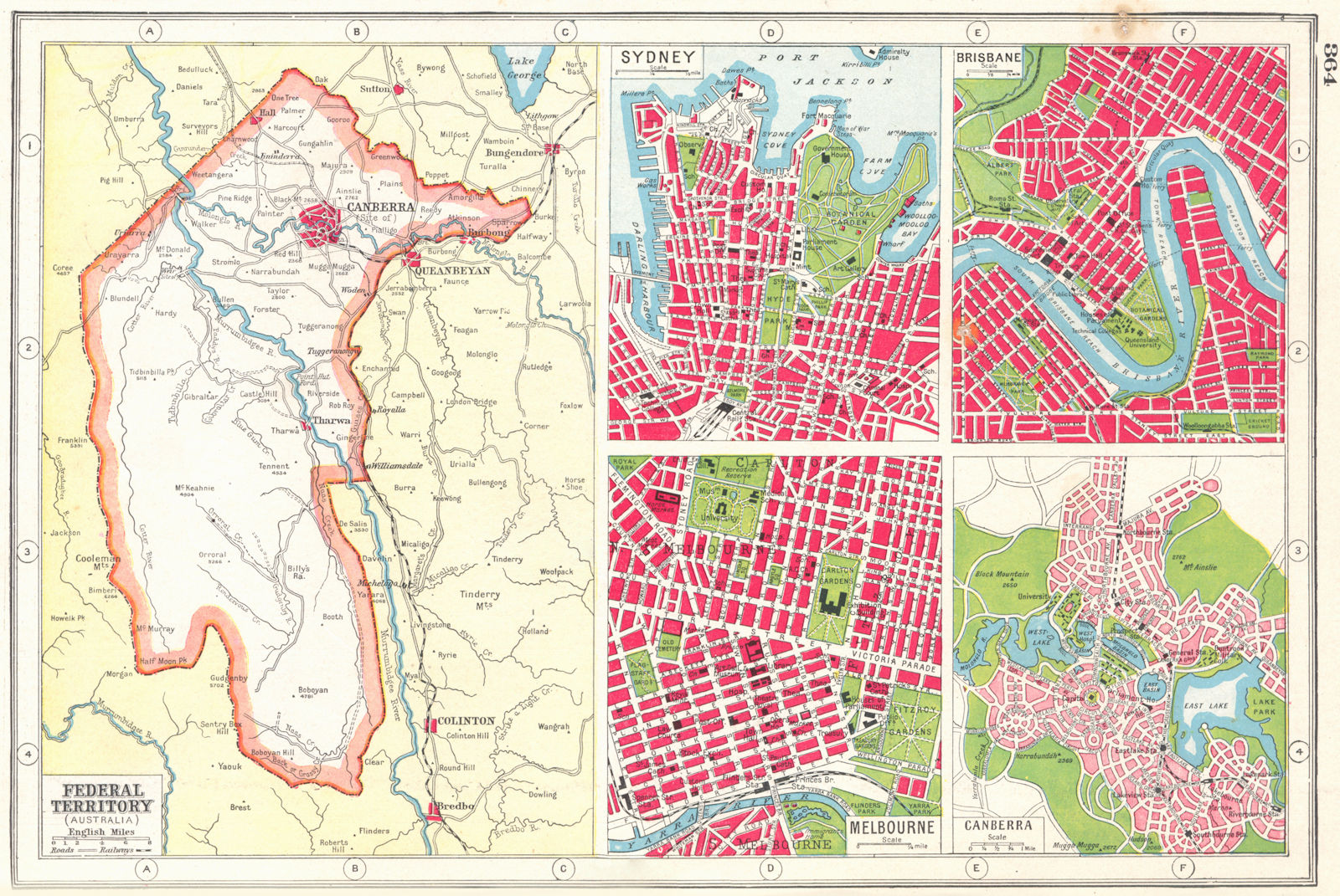 AUSTRALIA. Capital Territory Sydney Brisbane Canberra Melbourne plans 1920 map