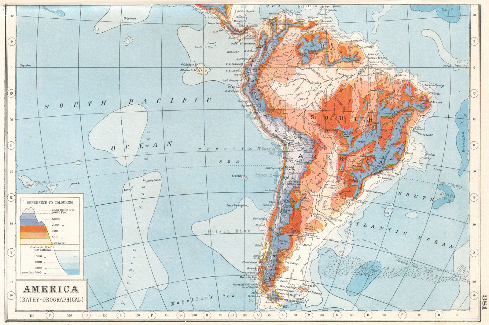 SOUTH AMERICA RELIEF. Ocean depths mountain heights. HARMSWORTH 1920 old map