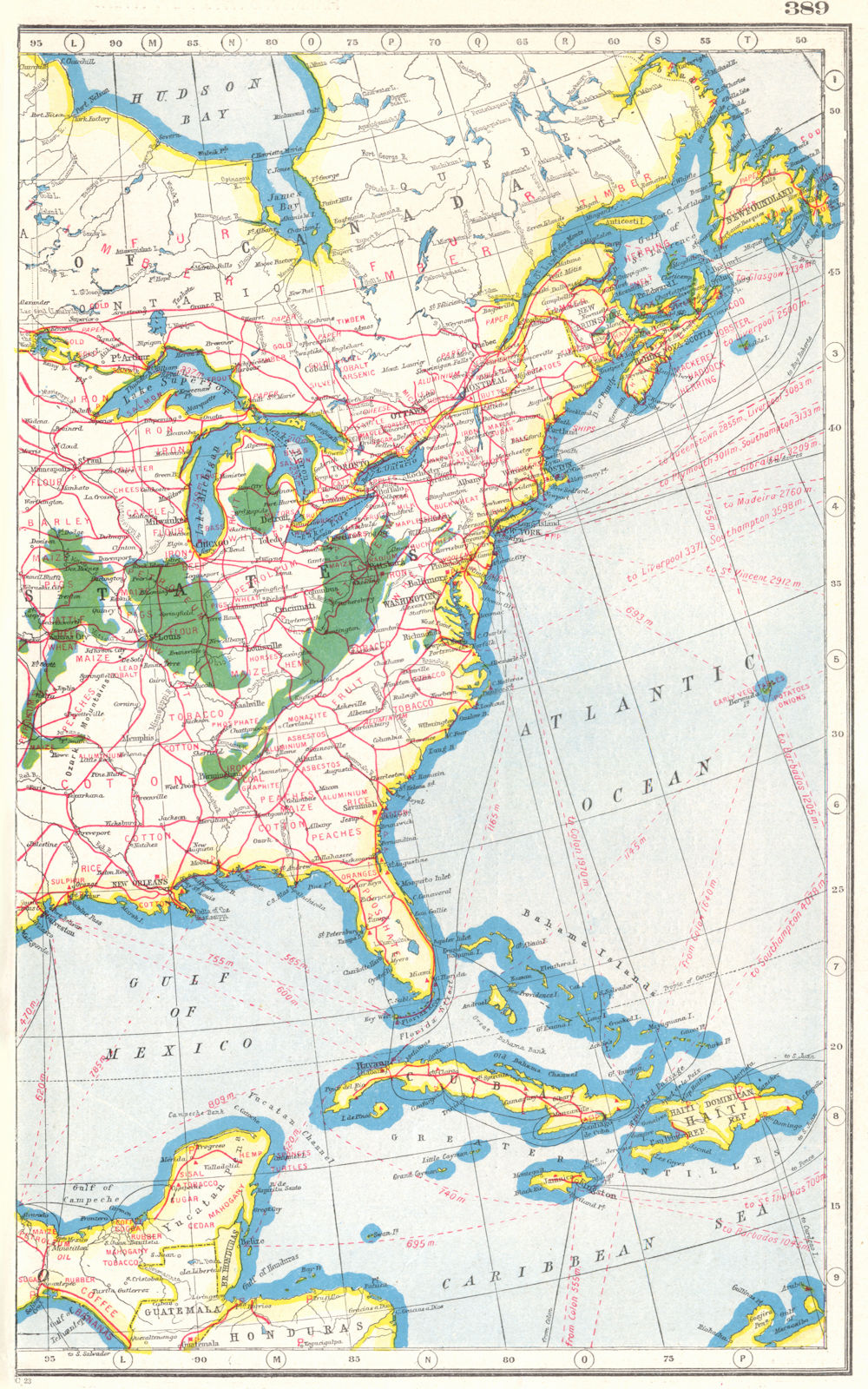 NORTH AMERICA EAST. Showing Agricultural & Commercial products 1920 old map