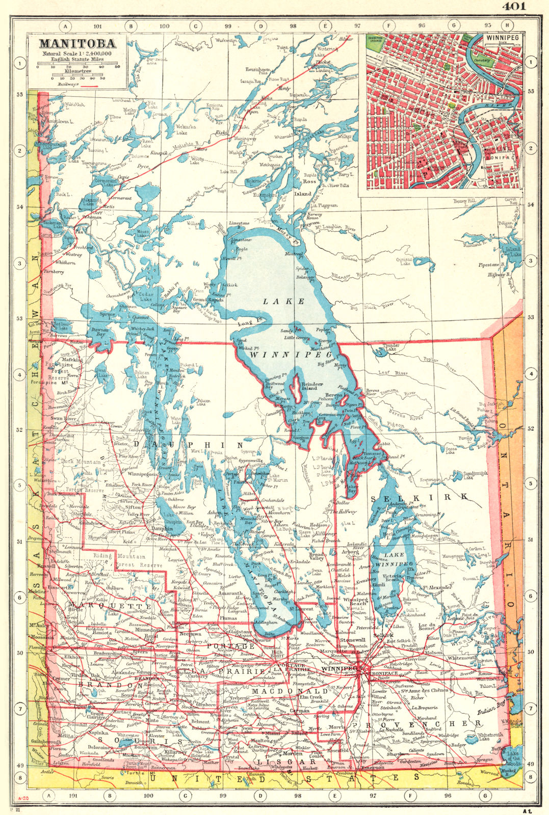 MANITOBA. Inset Winnipeg city plan. HARMSWORTH 1920 old antique map chart