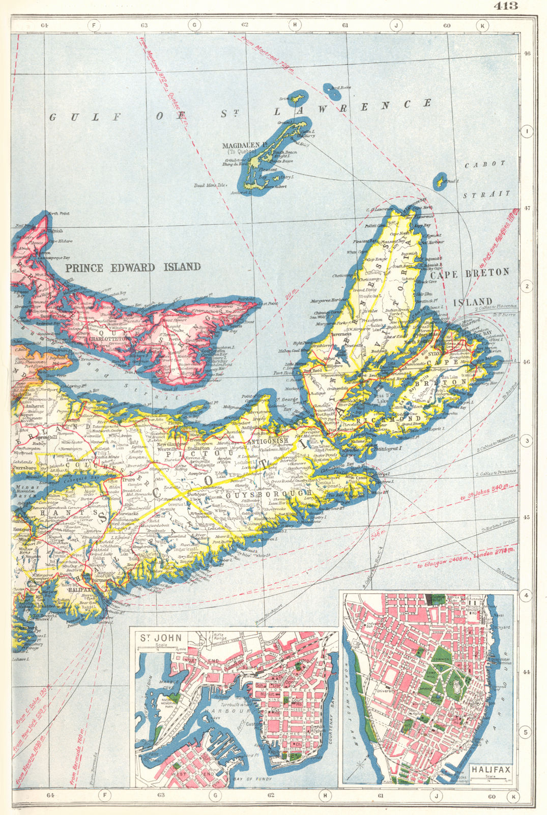 NOVA SCOTIA EAST & PRINCE EDWARD ISLAND. Inset St John & Halifax plans 1920 map