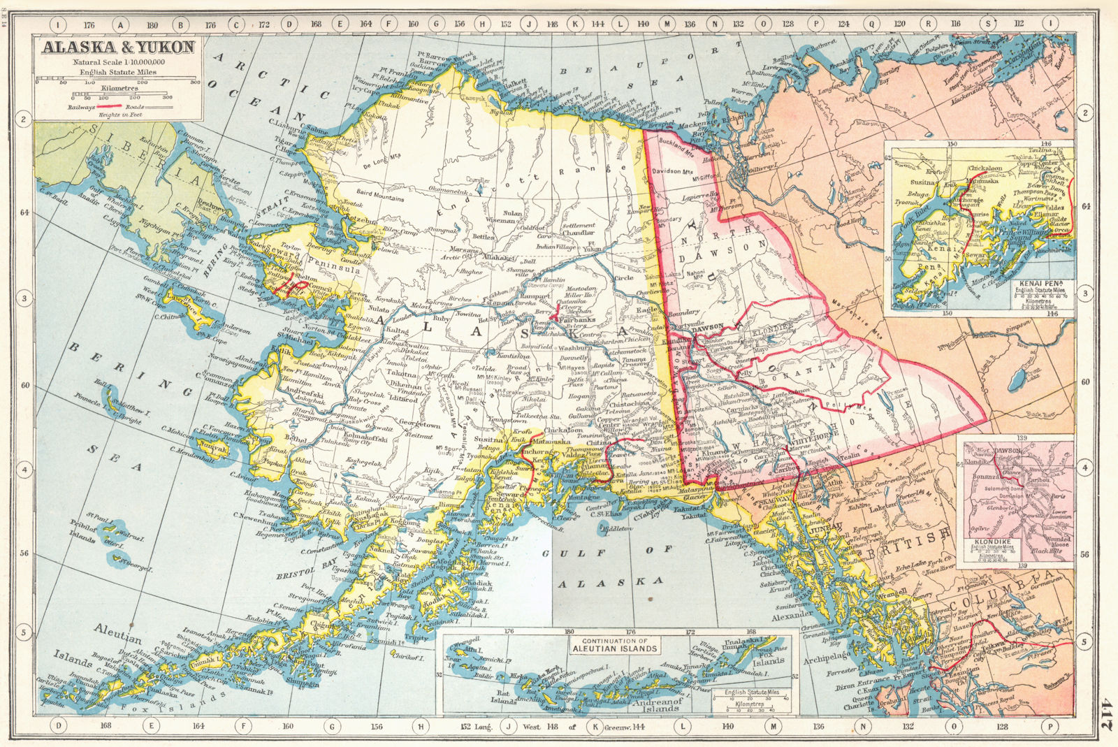 ALASKA YUKON. Inset Kenai Peninsula; Klondike. HARMSWORTH 1920 old antique map