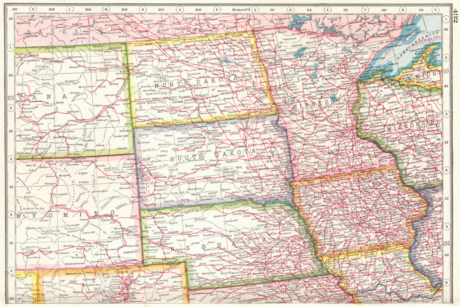 USA PLAINS STATES. North Dakota South Dakota Nebraska Minnesota Iowa 1920 map