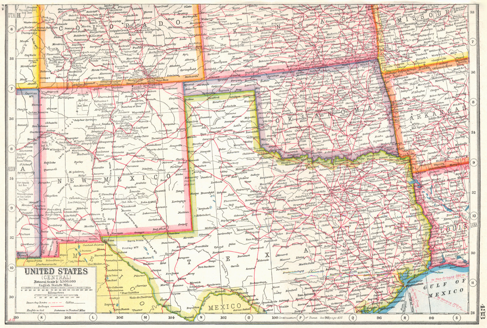 USA SOUTH CENTRE. New Mexico Oklahoma North Texas. HARMSWORTH 1920 old map