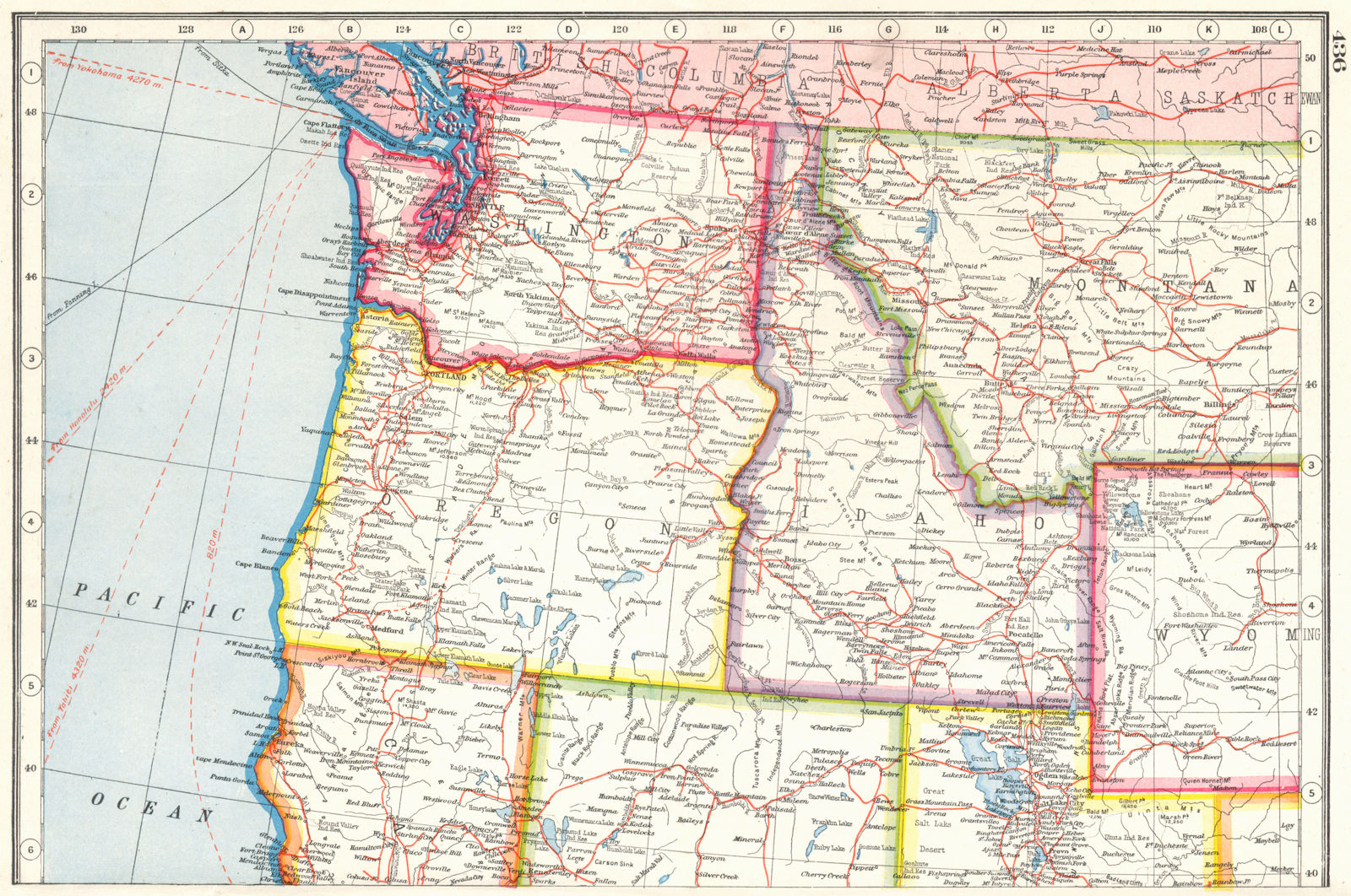 USA PACIFIC NORTH WEST. Washington state Oregon Idaho Montana 1920 old map