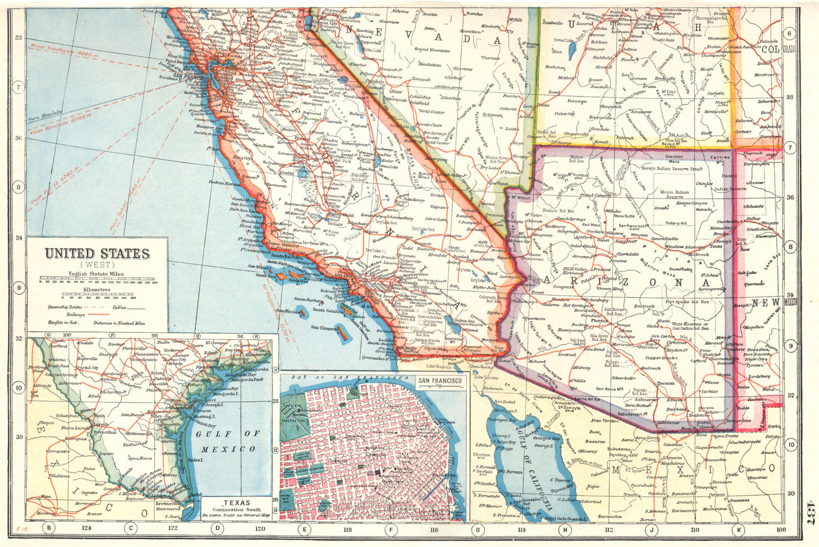 USA SOUTH WEST. Arizona California. Inset plan of San Francisco. Texas 1920 map