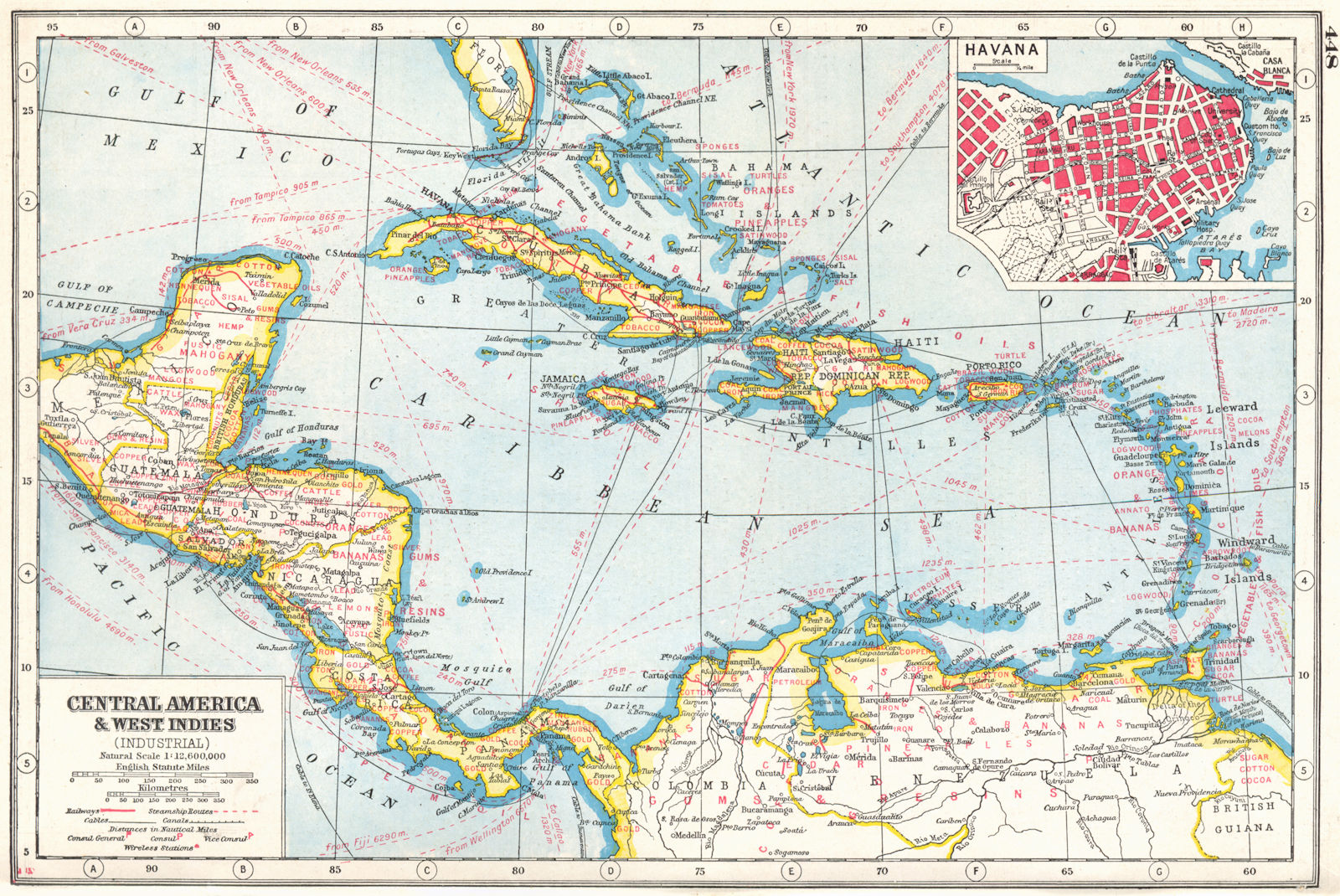 CENTRAL AMERICA/WEST INDIES COMMERCIAL. Agricultural products. Havana 1920 map