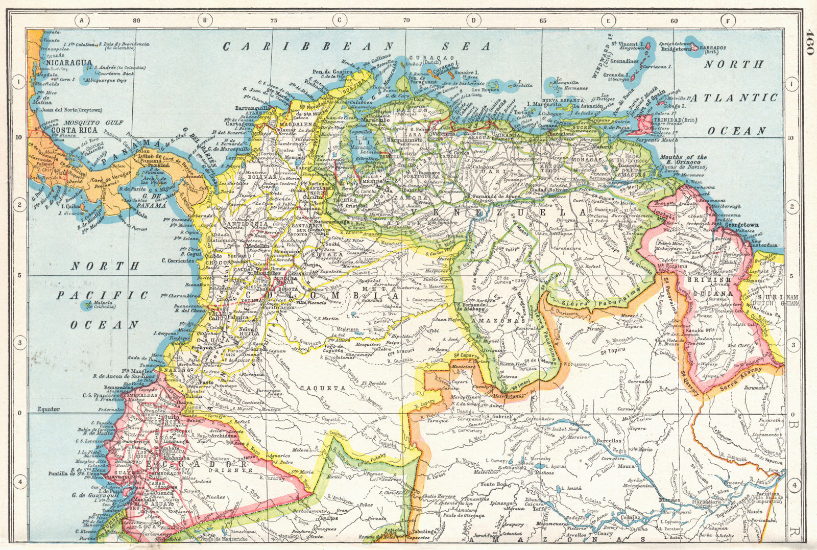 SOUTH AMERICA (NORTH).Colombia Venezuela Ecuador British Guiana Panama 1920 map
