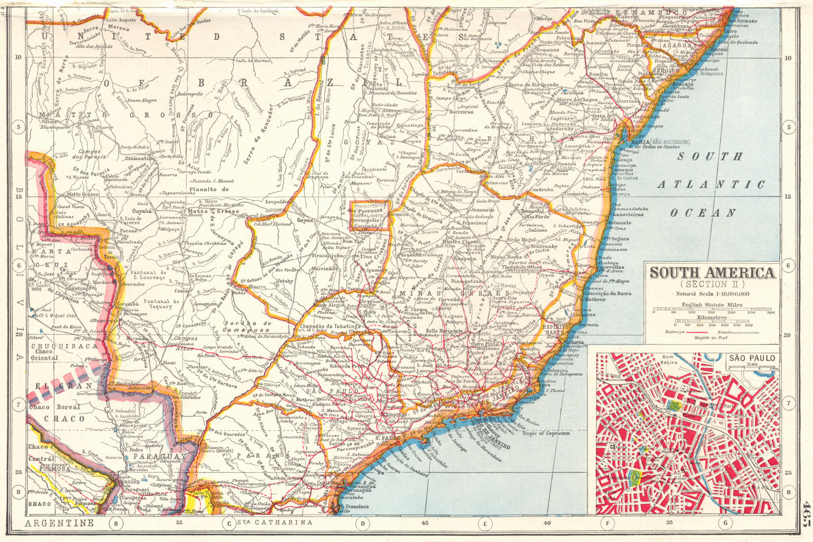 BRAZIL SOUTH. Minas Geraes Bahia Parana Espirito Santo.Inset Sao Paulo 1920 map