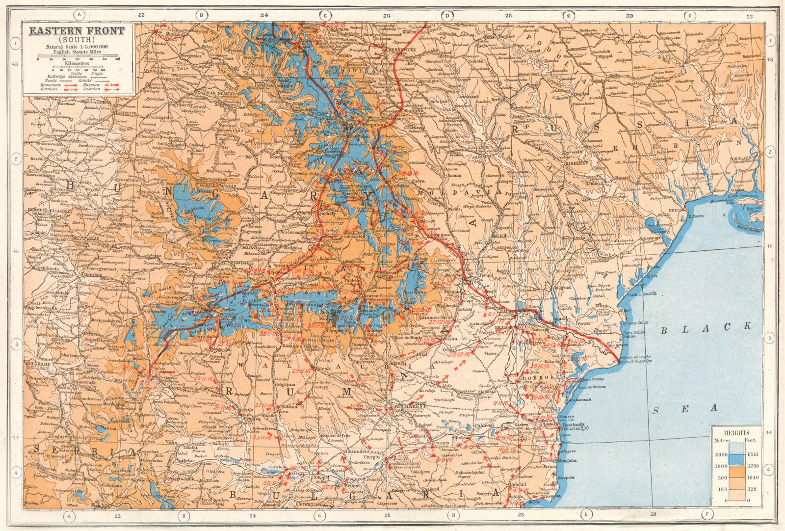 WW1  EASTERN FRONT.Romania Hungary Ukraine Moldova battle lines 1916 1920 map