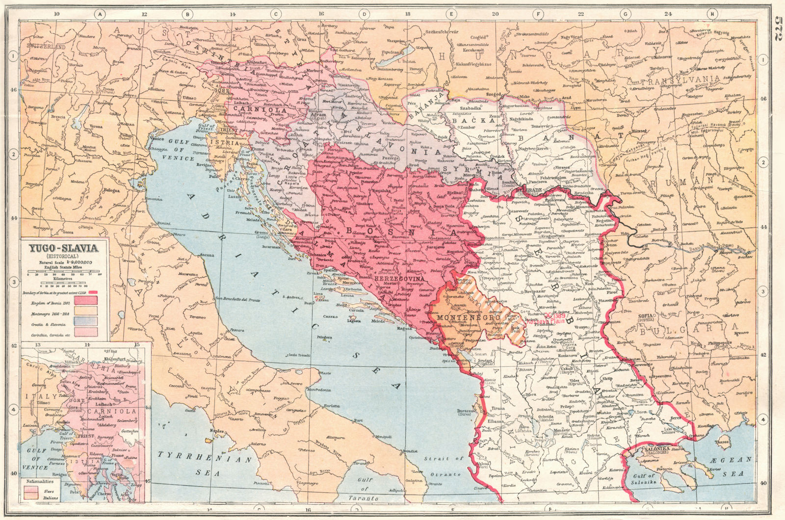 BALKANS.Yugoslavia Historical; Bosnia Serbia Montenegro; nationalities 1920 map