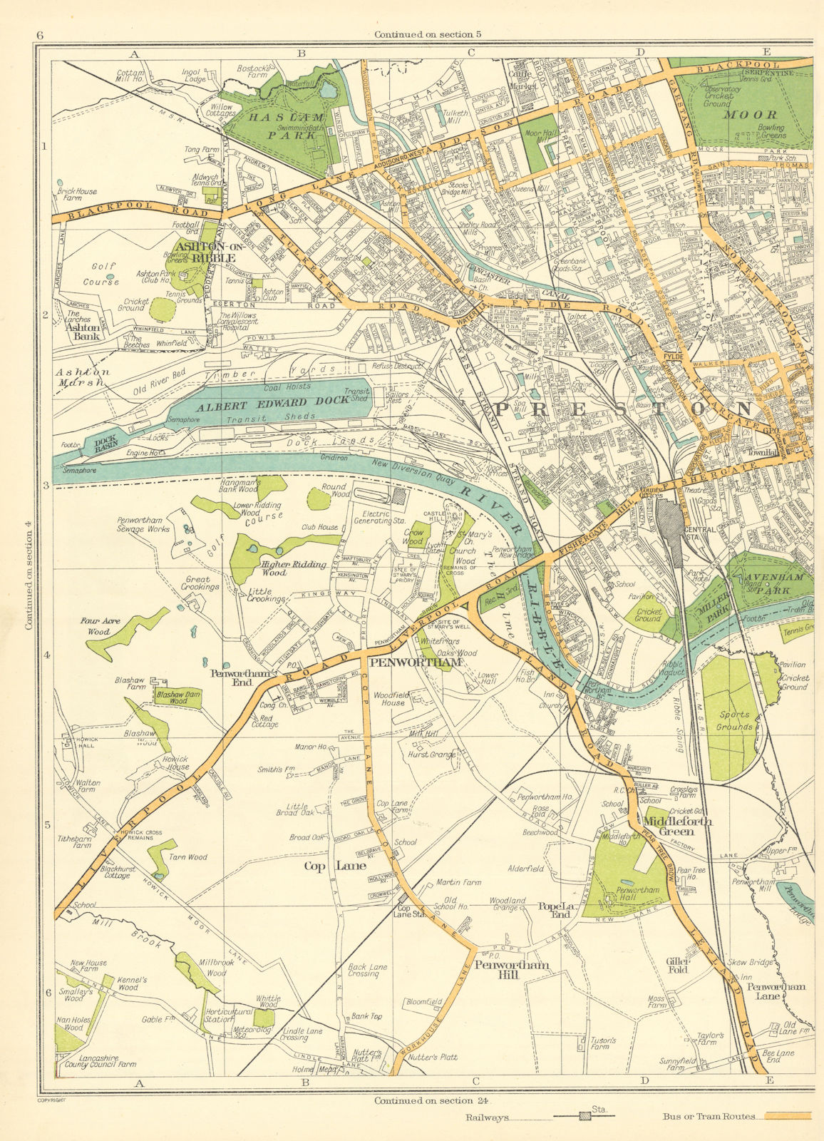 PRESTON Ashton-on-Ribble Penwortham Albert Edward Dock Cop Lane 1935 old map