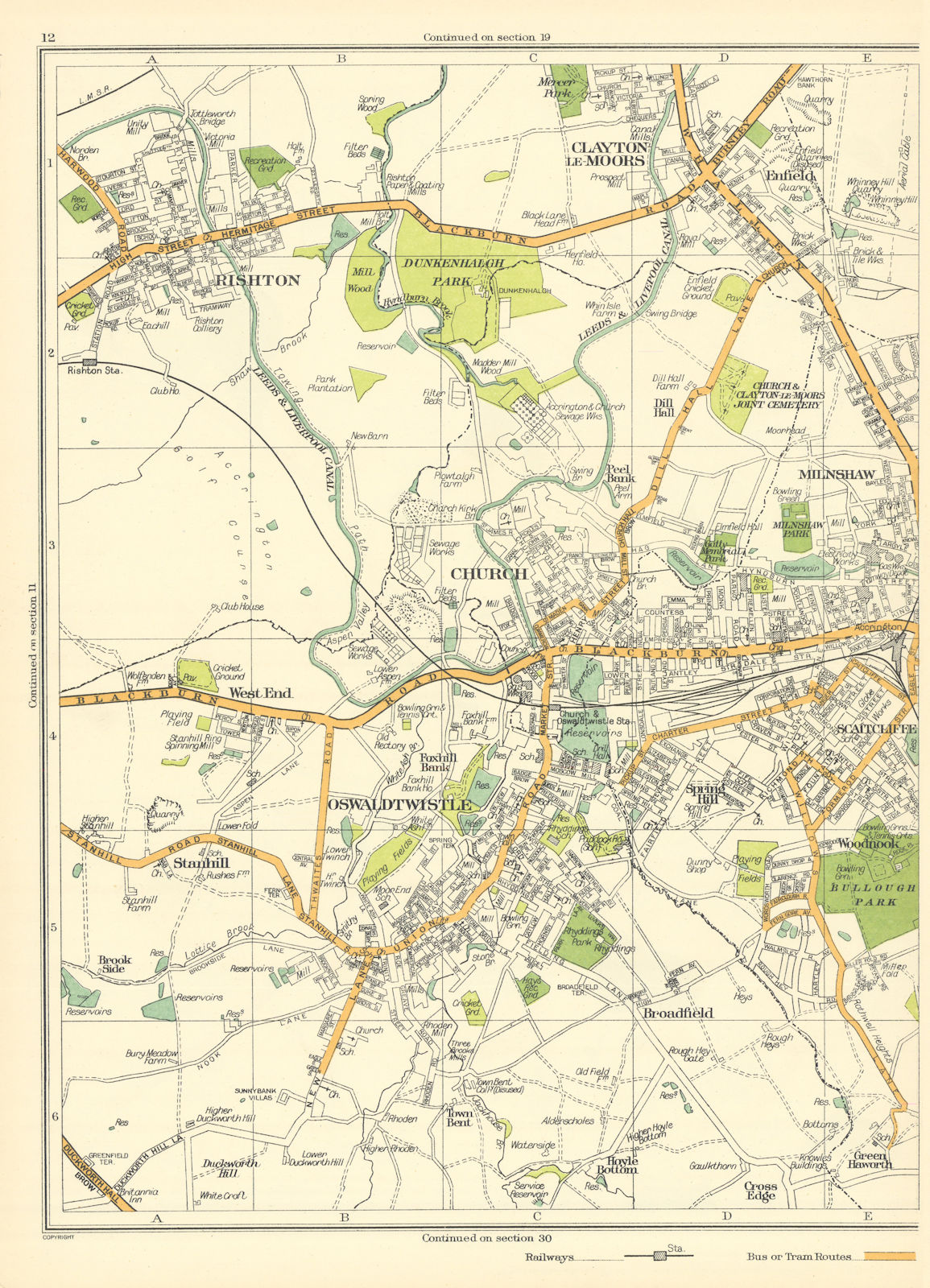 ACCRINGTON Rishton Clayton le-Moors Enfield Oswaldtwistle 1935 old vintage map